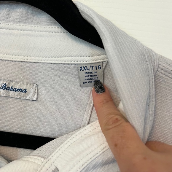 Tommy Bahama Mens Ivory/Lt Gray mini stripe Polo Short Sleeve Shirt Size XXL - Picture 3 of 6